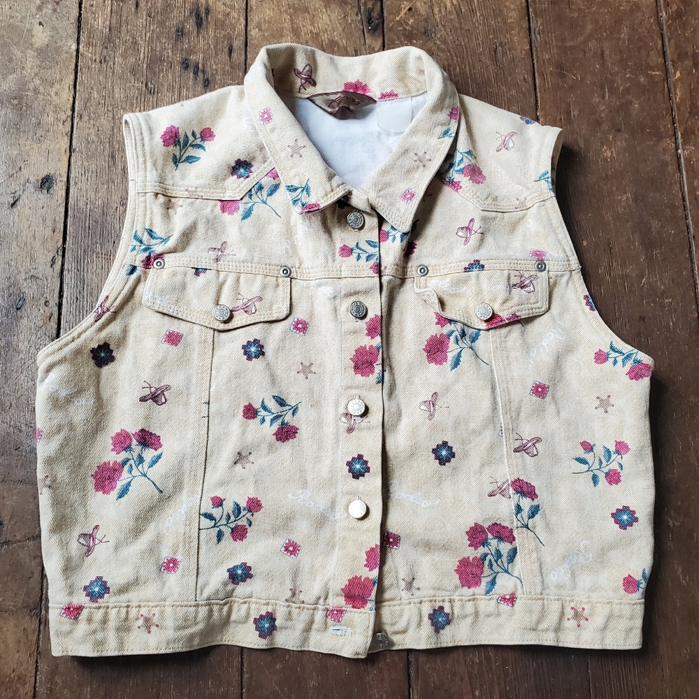Floral Denim Vest Yellow
